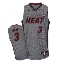 Men's Adidas Miami Heat #3 Dwyane Wade Swingman Grey Static Fashion NBA Jersey