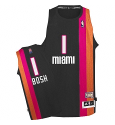 Men's Adidas Miami Heat #1 Chris Bosh Authentic Black ABA Hardwood Classic NBA Jersey