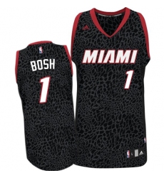 Men's Adidas Miami Heat #1 Chris Bosh Authentic Black Crazy Light NBA Jersey