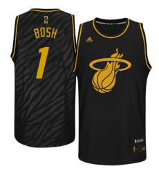 Men's Adidas Miami Heat #1 Chris Bosh Authentic Black Precious Metals Fashion NBA Jersey