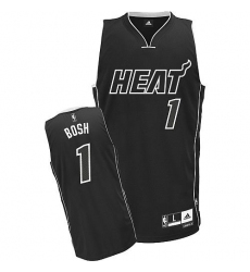 Men's Adidas Miami Heat #1 Chris Bosh Authentic Black Shadow NBA Jersey