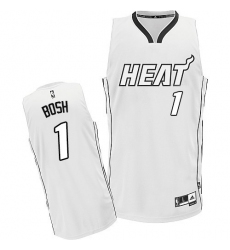 Men's Adidas Miami Heat #1 Chris Bosh Authentic White On White NBA Jersey