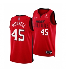 Men's Miami Heat #45 Davion Mitchell Red 2025 City Edition Stitched Basketball Jersey