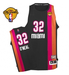 Men's Adidas Miami Heat #32 Shaquille O'Neal Authentic Black ABA Hardwood Classic Finals Patch NBA Jersey