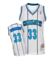 Men's Mitchell and Ness Charlotte Hornets #33 Alonzo Mourning Authentic White Throwback NBA Jersey