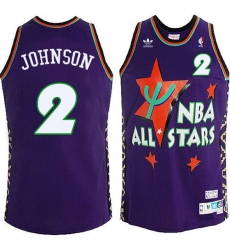 Men's Adidas Charlotte Hornets #2 Larry Johnson Authentic Purple 1995 All Star Throwback NBA Jersey