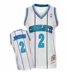 Men's Mitchell and Ness Charlotte Hornets #2 Larry Johnson Authentic White Throwback NBA Jersey