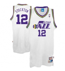 Men's Adidas Utah Jazz #12 John Stockton Authentic White Throwback NBA Jersey