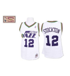 Men's Mitchell and Ness Utah Jazz #12 John Stockton Swingman White Throwback NBA Jersey