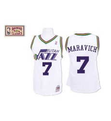 Men's Mitchell and Ness Utah Jazz #7 Pete Maravich Swingman White Throwback NBA Jersey