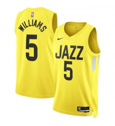 Men's Utah Jazz #5 Cody Williams Yellow 2024 Draft Association Edition Stitched Basketball Jersey