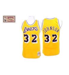 Men's Mitchell and Ness Los Angeles Lakers #32 Magic Johnson Authentic Gold Throwback NBA Jersey