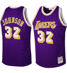 Men's Mitchell and Ness Los Angeles Lakers #32 Magic Johnson Authentic Purple Throwback NBA Jersey