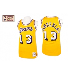 Men's Mitchell and Ness Los Angeles Lakers #13 Wilt Chamberlain Swingman Gold Throwback NBA Jersey