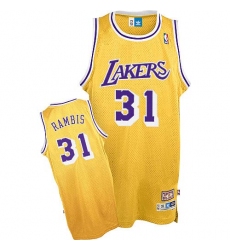 Men's Mitchell and Ness Los Angeles Lakers #31 Kurt Rambis Authentic Gold Throwback NBA Jersey