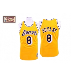 Men's Mitchell and Ness Los Angeles Lakers #8 Kobe Bryant Authentic Gold Throwback NBA Jersey