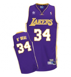 Men's Adidas Los Angeles Lakers #34 Shaquille O'Neal Authentic Purple Throwback NBA Jersey