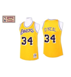 Men's Mitchell and Ness Los Angeles Lakers #34 Shaquille O'Neal Authentic Gold Throwback NBA Jersey