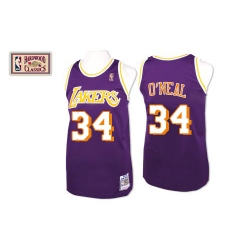 Men's Mitchell and Ness Los Angeles Lakers #34 Shaquille O'Neal Authentic Purple Throwback NBA Jersey