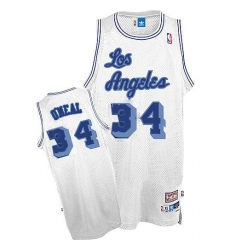 Men's Nike Los Angeles Lakers #34 Shaquille O'Neal Authentic White Throwback NBA Jersey