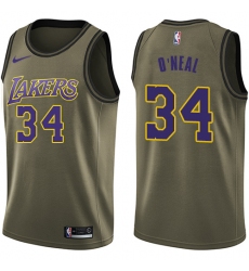 Youth Nike Los Angeles Lakers #34 Shaquille O'Neal Swingman Green Salute to Service NBA Jersey