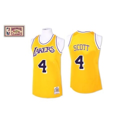 Men's Mitchell and Ness Los Angeles Lakers #4 Byron Scott Authentic Gold Throwback NBA Jersey