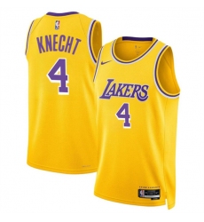 Men's Los Angeles Lakers #4 Dalton Knecht Yellow 2024 Draft Icon Edition Stitched Basketball Jersey