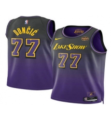 Men's Los Angeles Lakers #77 Luka Doncic Purple 2025 City Edition Swingman Sponsor Stitched Jersey