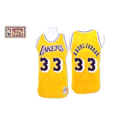 Men's Mitchell and Ness Los Angeles Lakers #33 Abdul-Jabbar Authentic Gold Throwback NBA Jersey