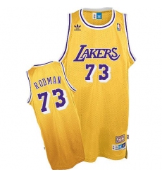 Men's Mitchell and Ness Los Angeles Lakers #73 Dennis Rodman Swingman Gold Throwback NBA Jersey