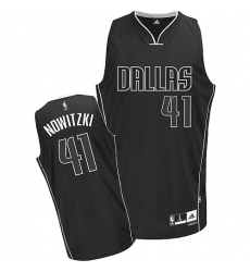 Men's Adidas Dallas Mavericks #41 Dirk Nowitzki Authentic Black/White Fashion NBA Jersey