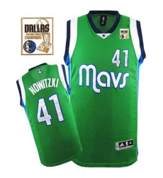 Men's Adidas Dallas Mavericks #41 Dirk Nowitzki Authentic Green Champions Patch NBA Jersey