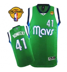 Men's Adidas Dallas Mavericks #41 Dirk Nowitzki Authentic Green Finals Patch NBA Jersey