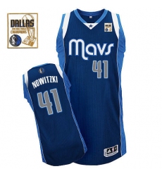 Men's Adidas Dallas Mavericks #41 Dirk Nowitzki Authentic Navy Blue Alternate Champions Patch NBA Jersey