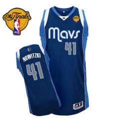 Men's Adidas Dallas Mavericks #41 Dirk Nowitzki Authentic Navy Blue Alternate Finals Patch NBA Jersey