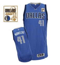 Men's Adidas Dallas Mavericks #41 Dirk Nowitzki Authentic Royal Blue Road Champions Patch NBA Jersey