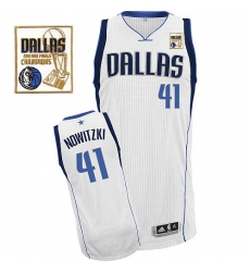 Men's Adidas Dallas Mavericks #41 Dirk Nowitzki Authentic White Home Champions Patch NBA Jersey