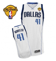 Men's Adidas Dallas Mavericks #41 Dirk Nowitzki Authentic White Home Finals Patch NBA Jersey