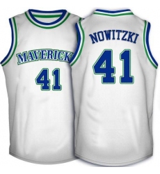 Men's Adidas Dallas Mavericks #41 Dirk Nowitzki Authentic White Throwback NBA Jersey