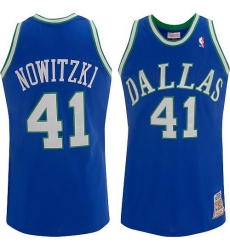 Men's Mitchell and Ness Dallas Mavericks #41 Dirk Nowitzki Authentic Blue Throwback NBA Jersey