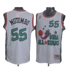 Men's Mitchell and Ness Denver Nuggets #55 Dikembe Mutombo Authentic White 1996 All Star Throwback NBA Jersey