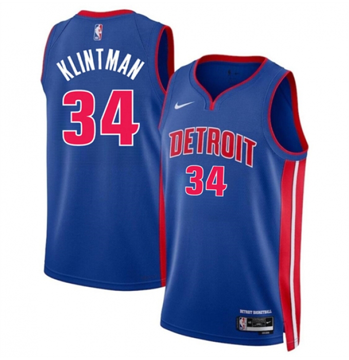 Men's Detroit Pistons #34 Bobi Klintman Blue 2024 Icon Edition Stitched Jersey