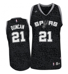 Men's Adidas San Antonio Spurs #21 Tim Duncan Swingman Black Crazy Light NBA Jersey