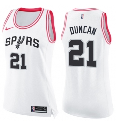 Women's Nike San Antonio Spurs #21 Tim Duncan Swingman White/Pink Fashion NBA Jersey