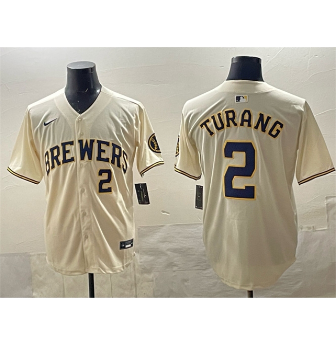 Men's Milwaukee Brewers #2 Brice Turang Cream Home Limited Stitched Baseball Jersey