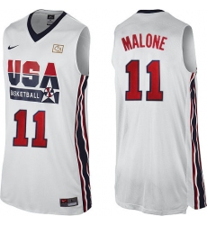 Men's Nike Team USA #11 Karl Malone Authentic White 2012 Olympic Retro Basketball Jersey