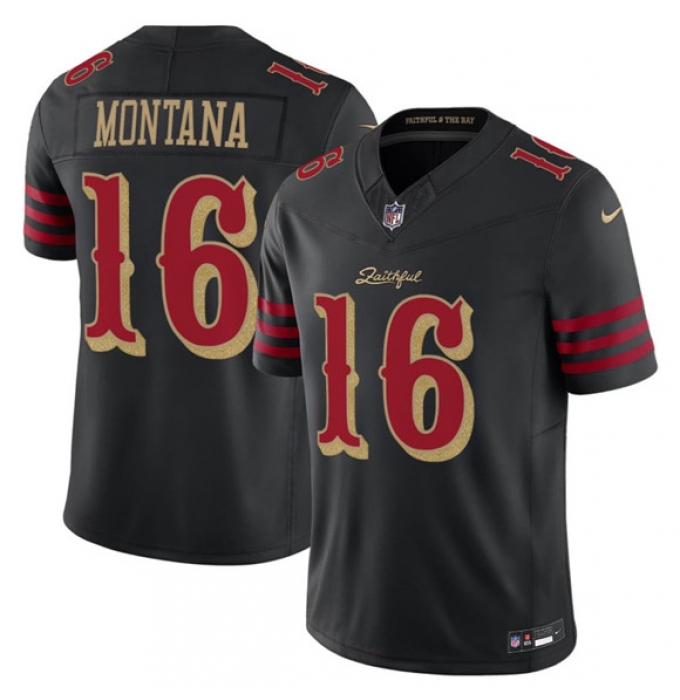 Men's San Francisco 49ers #16 Joe Montana Black 2025 F.U.S.E. “Rivalries” Vapor Limited Football Stitched Jersey
