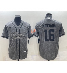 Men's San Francisco 49ers #16 Joe Montana Gray With Patch Cool Base Stitched Baseball Jersey