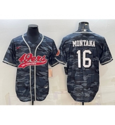 Men's San Francisco 49ers #16 Joe Montana Grey Camo With Patch Cool Base Stitched Baseball Jersey