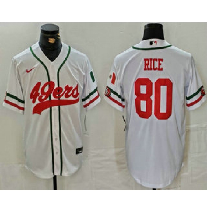 Men's San Francisco 49ers #80 Jerry Rice White Mexico Cool Base Stitched Baseball Jersey